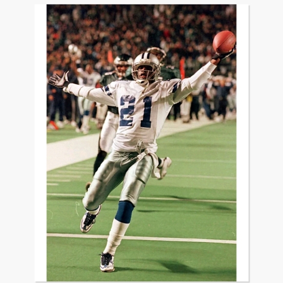 NEW DEION SANDERS DALLAS COWBOYS OLD SCHOOL FOOTBALL TOUCHDOWN RUN 8.5x11 POSTER - Picture 4 of 4